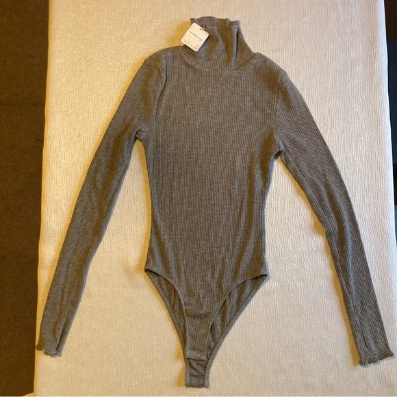 Free People Intimately Ribbed Grey Turtleneck Bodysuit NWT - Picture 1 of 8